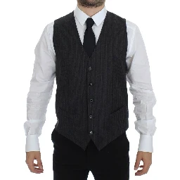 Gray Striped Wool Single Breasted Vest