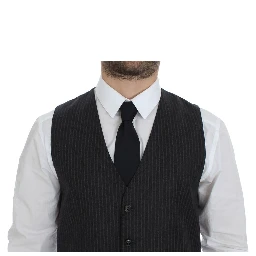 Gray Striped Wool Single Breasted Vest
