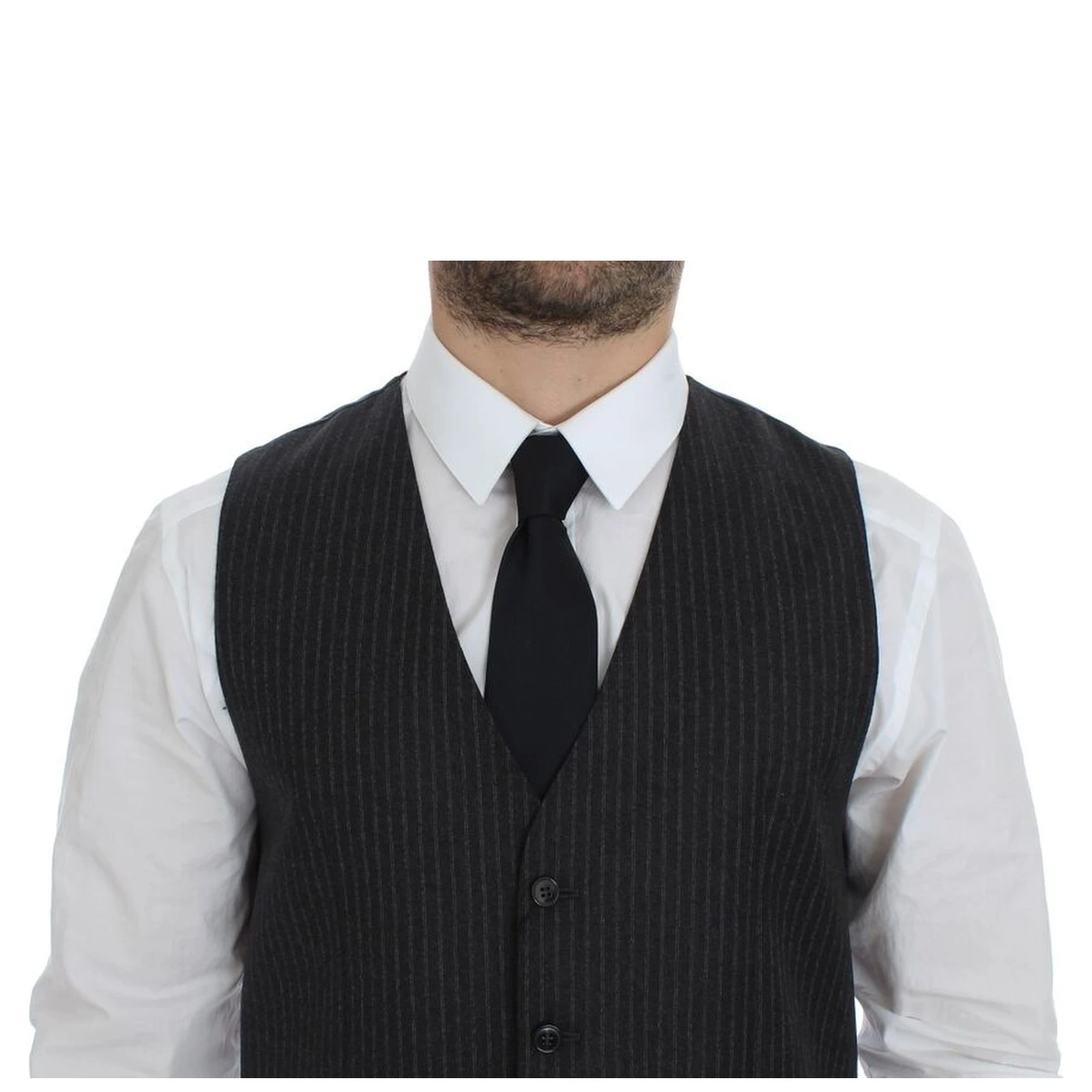 Gray Striped Wool Single Breasted Vest