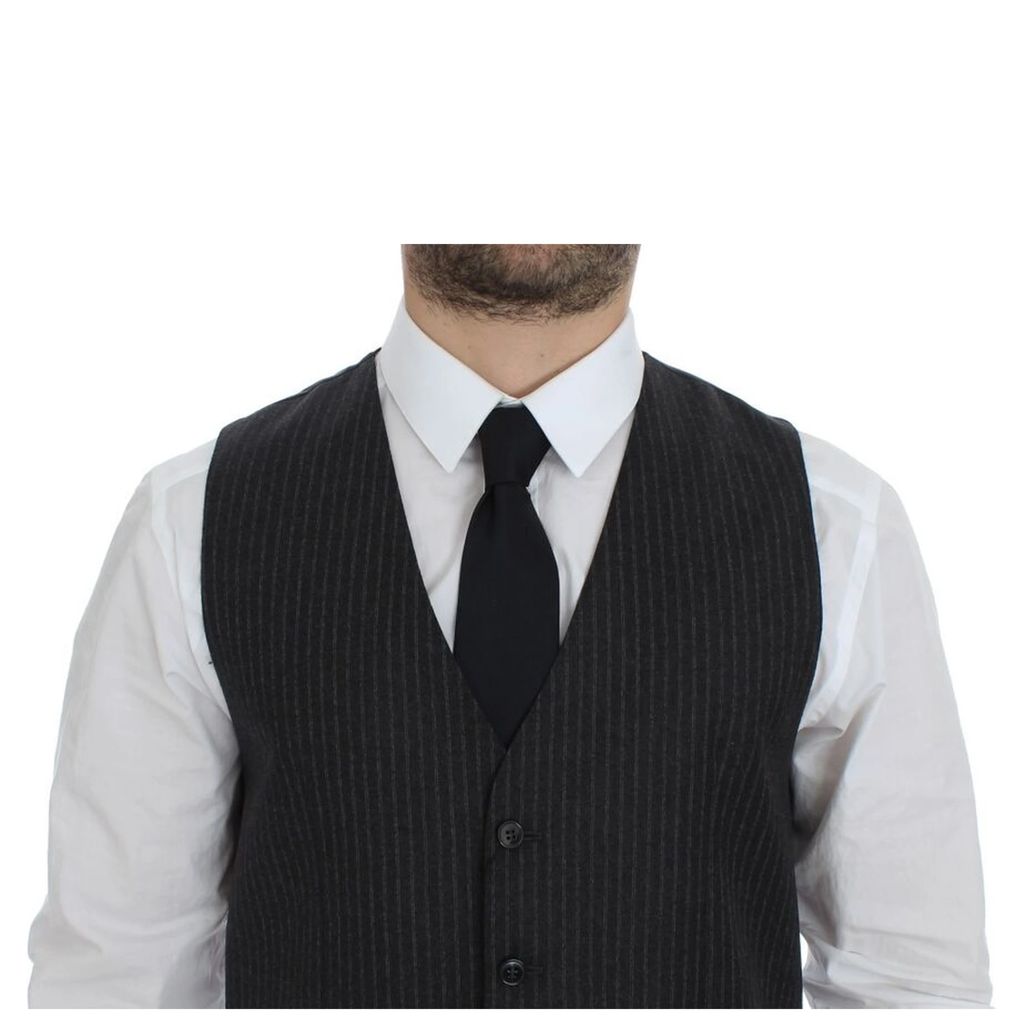 Gray Striped Wool Single Breasted Vest