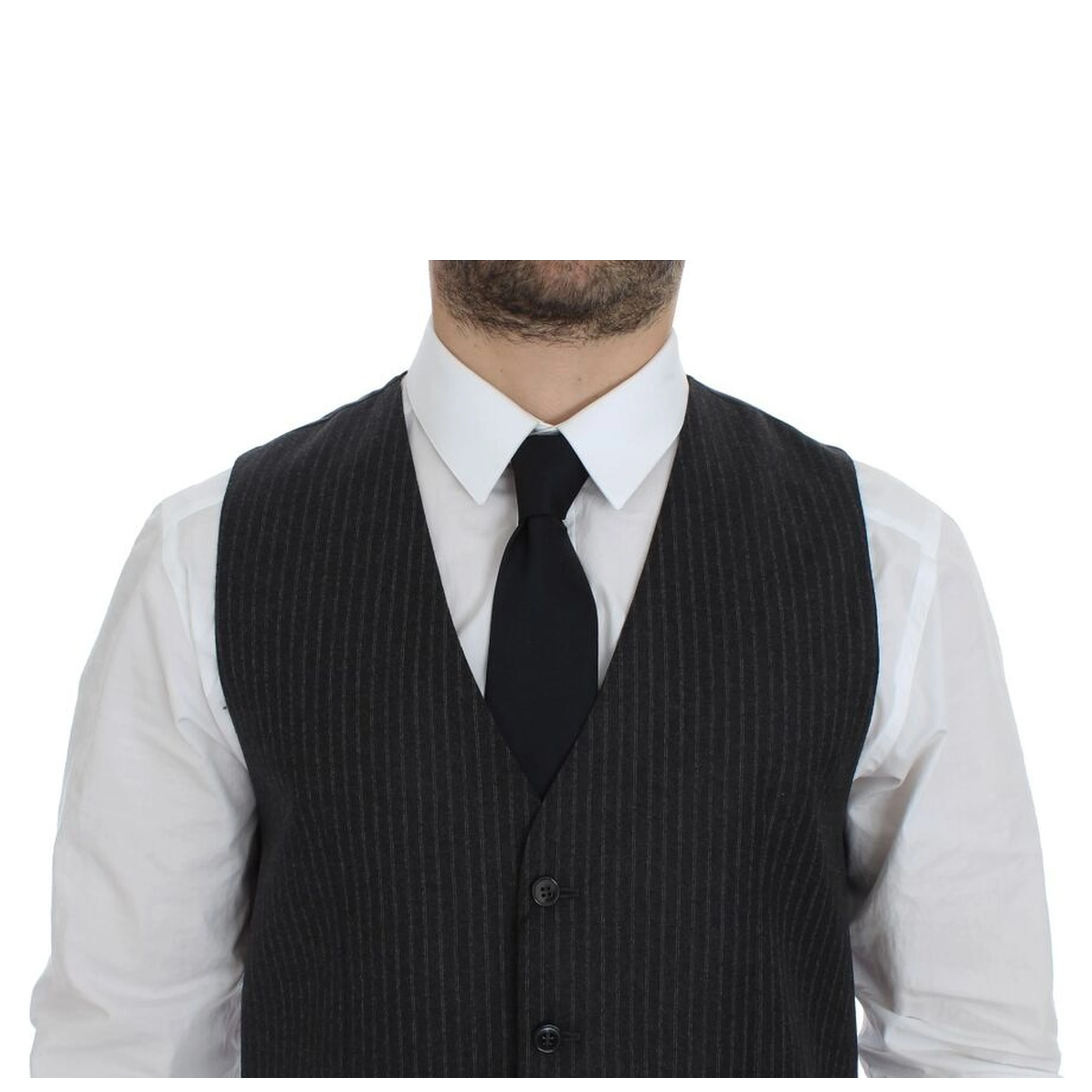 Gray Striped Wool Single Breasted Vest