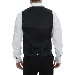 Gray Striped Wool Single Breasted Vest