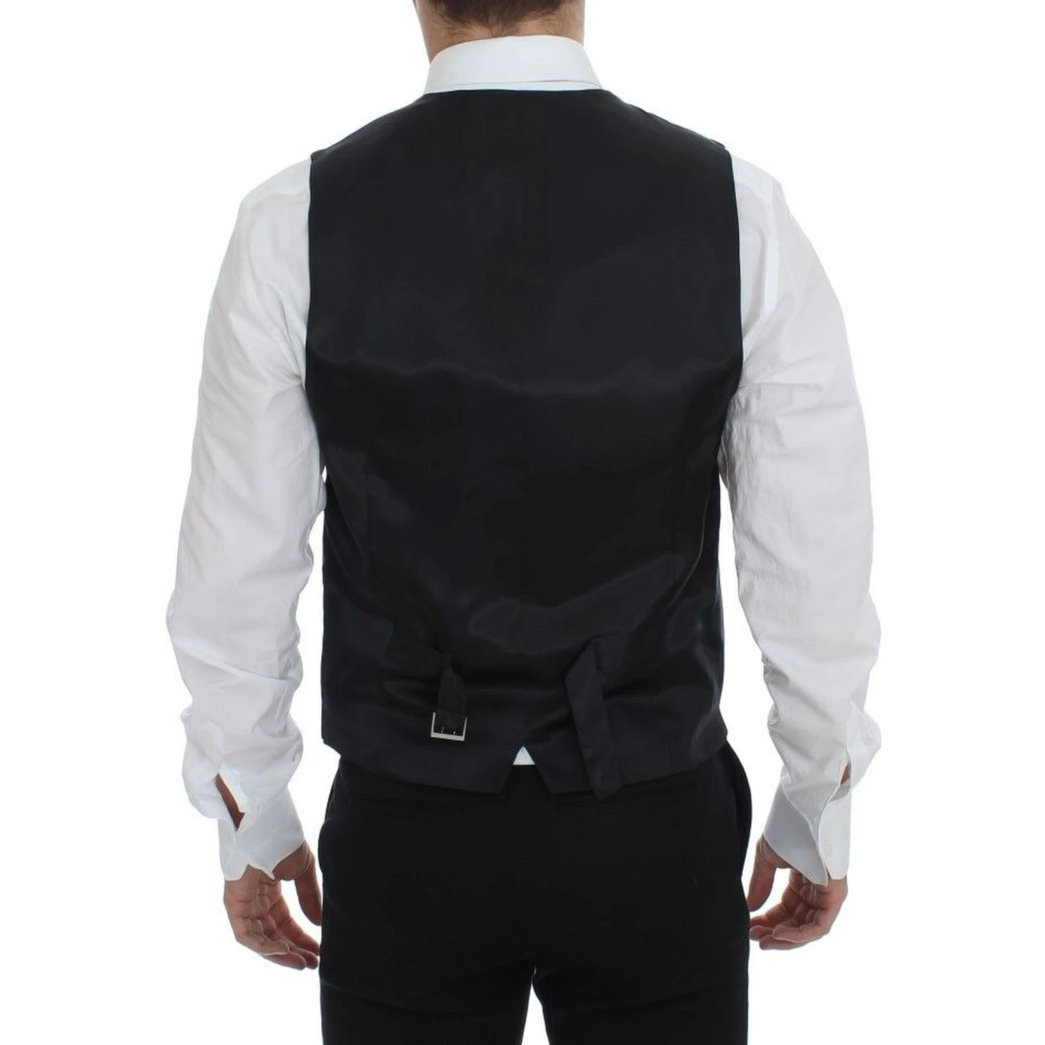 Gray Striped Wool Single Breasted Vest