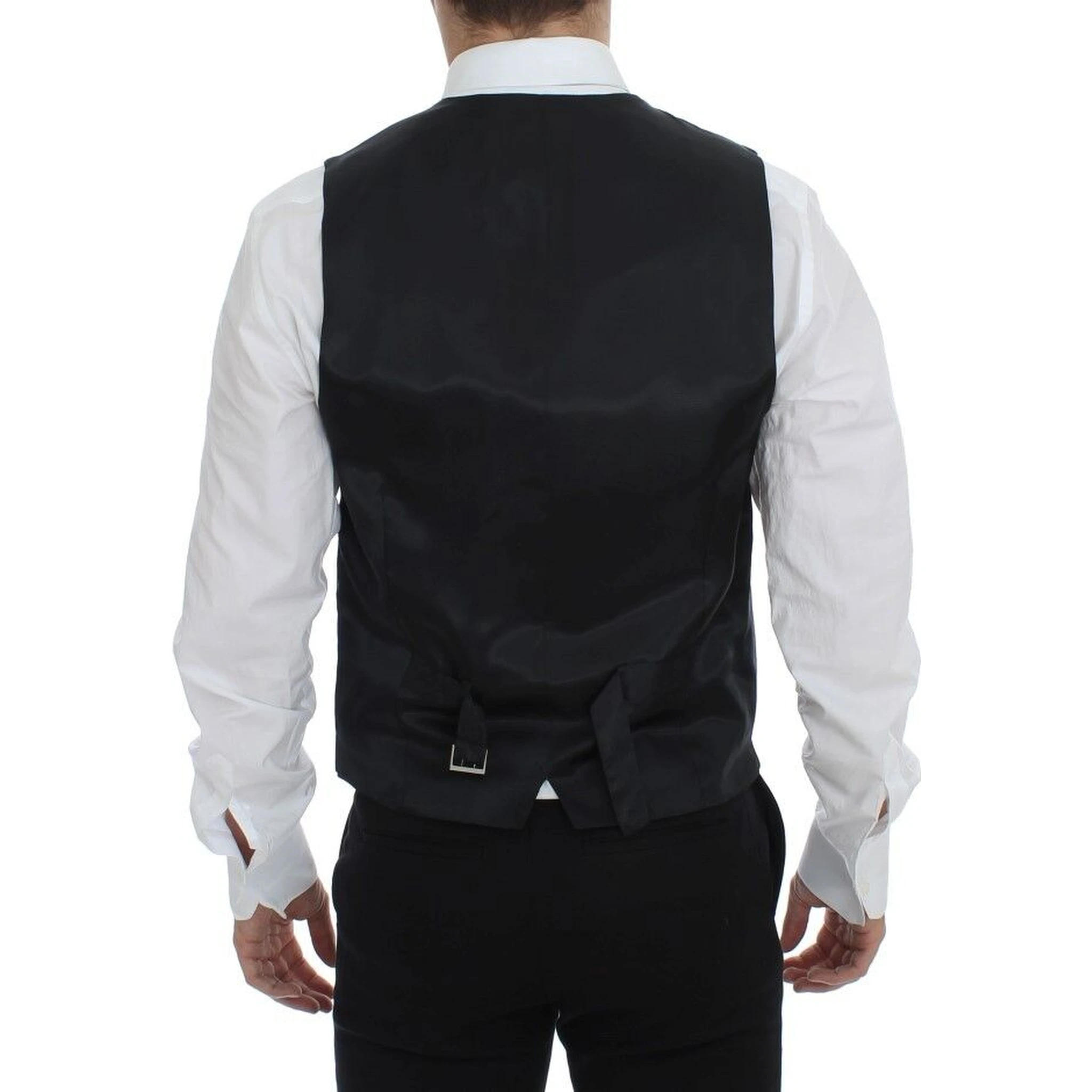 Gray Striped Wool Single Breasted Vest