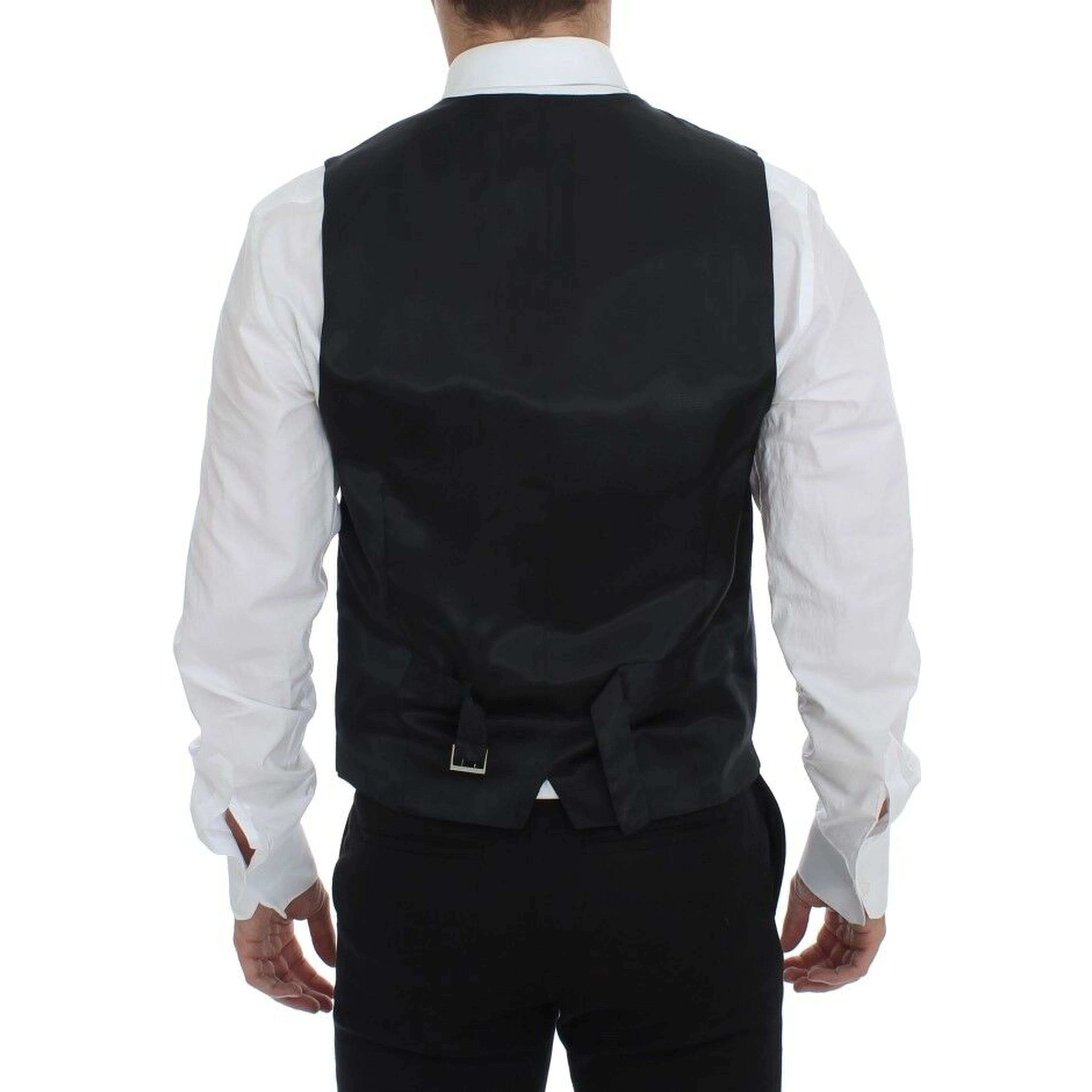 Gray Striped Wool Single Breasted Vest