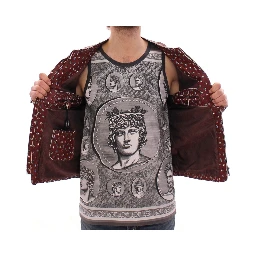 Bordeaux Leather Boxer Print Jacket Coat