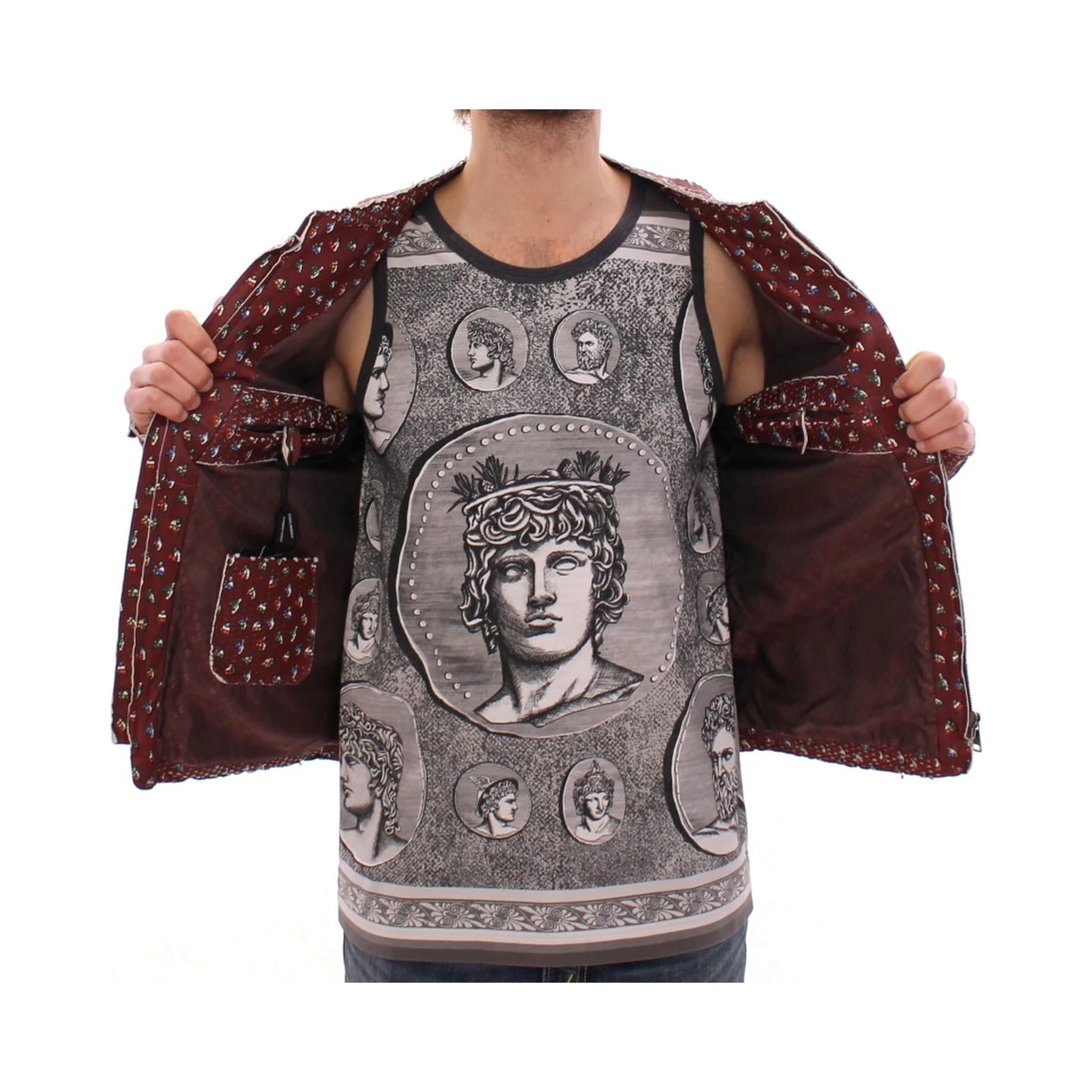 Bordeaux Leather Boxer Print Jacket Coat