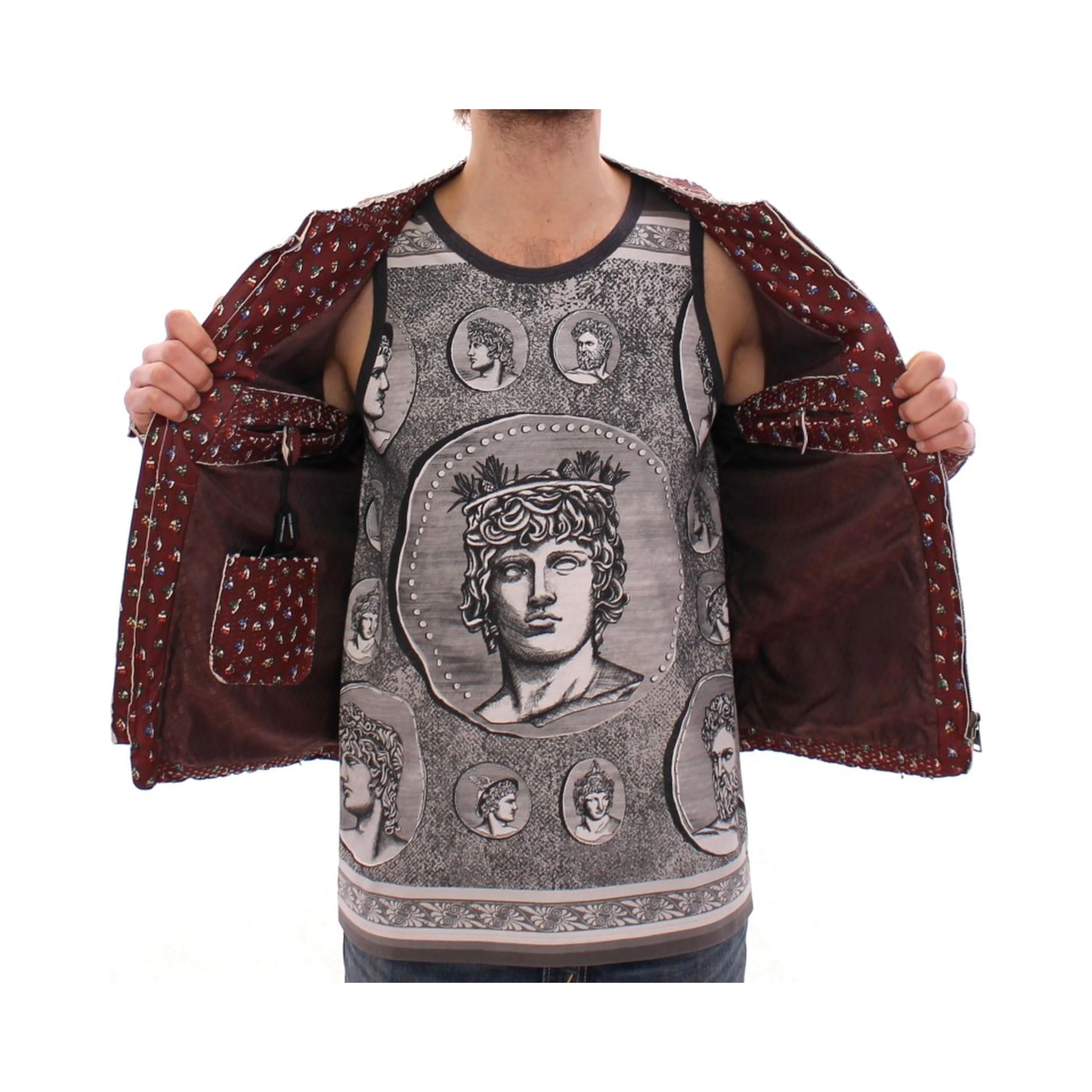 Bordeaux Leather Boxer Print Jacket Coat