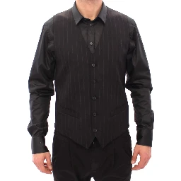 Black Striped Wool Logo Vest