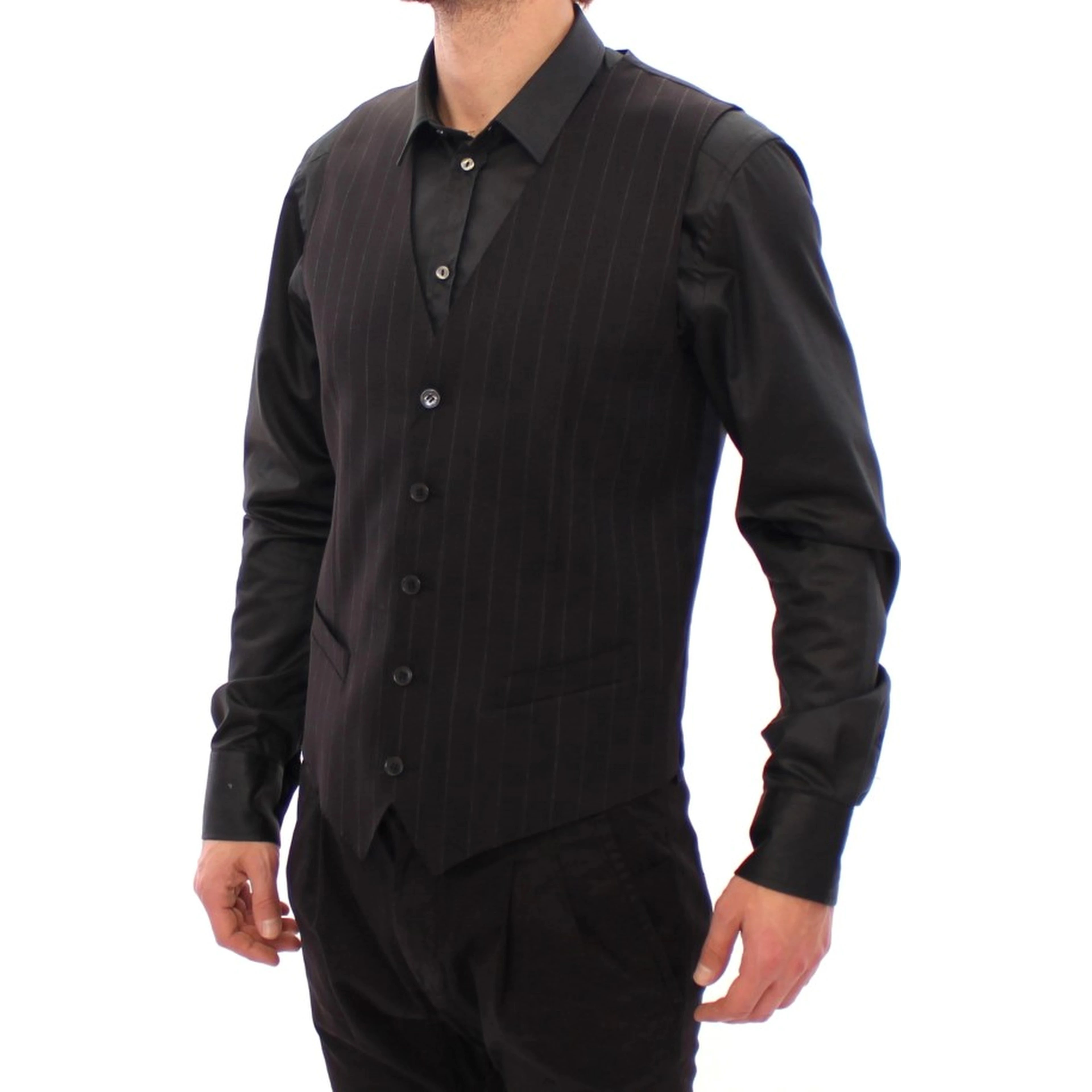 Black Striped Wool Logo Vest