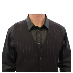 Black Striped Wool Logo Vest