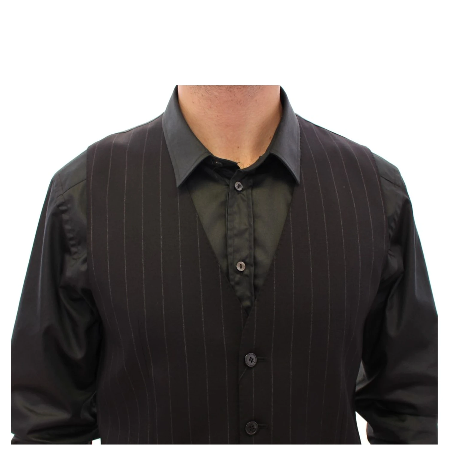 Black Striped Wool Logo Vest