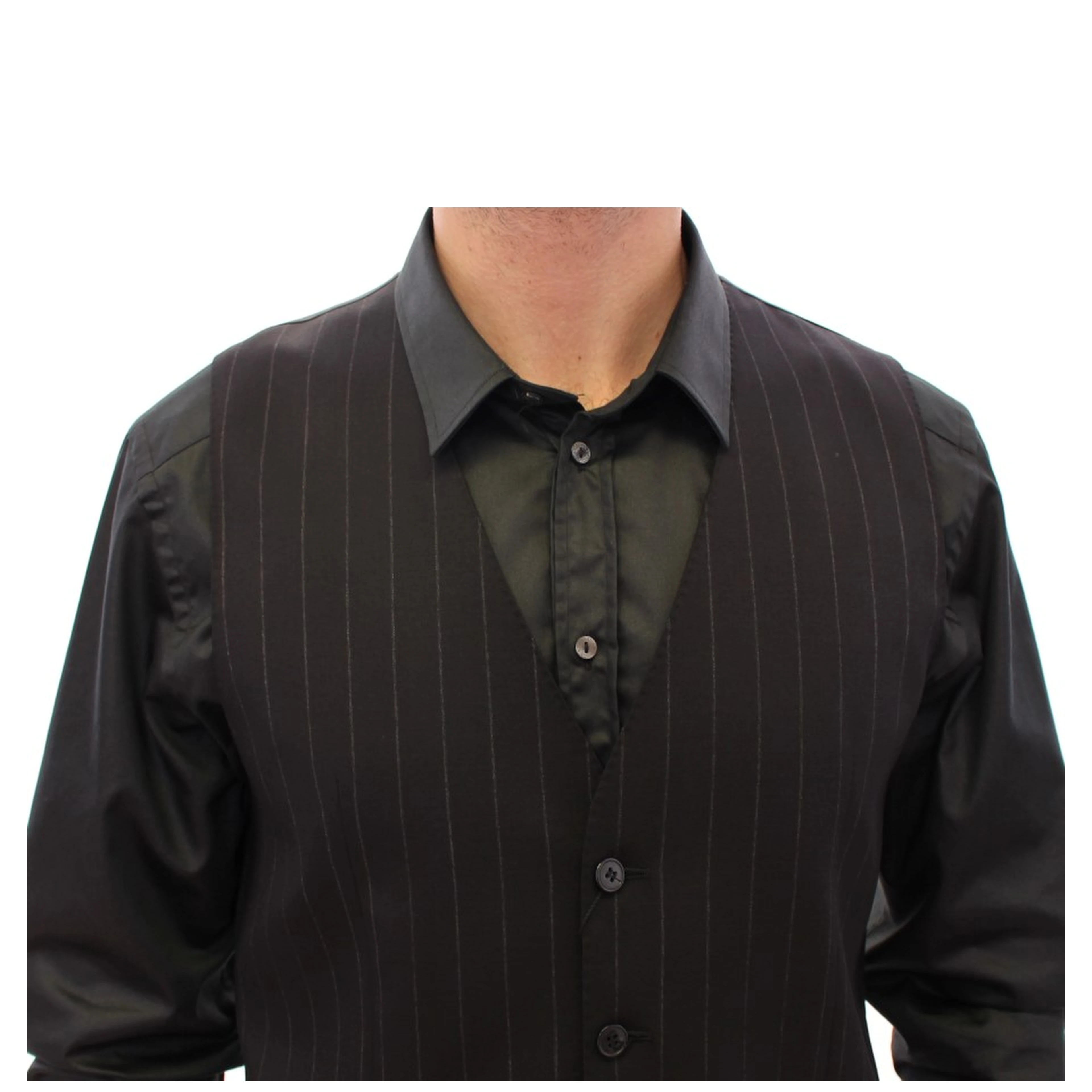 Black Striped Wool Logo Vest
