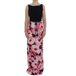 Pink Floral Print Long Maxi Sheath Dress
