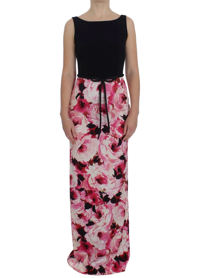 Pink Floral Print Long Maxi Sheath Dress