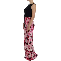 Pink Floral Print Long Maxi Sheath Dress
