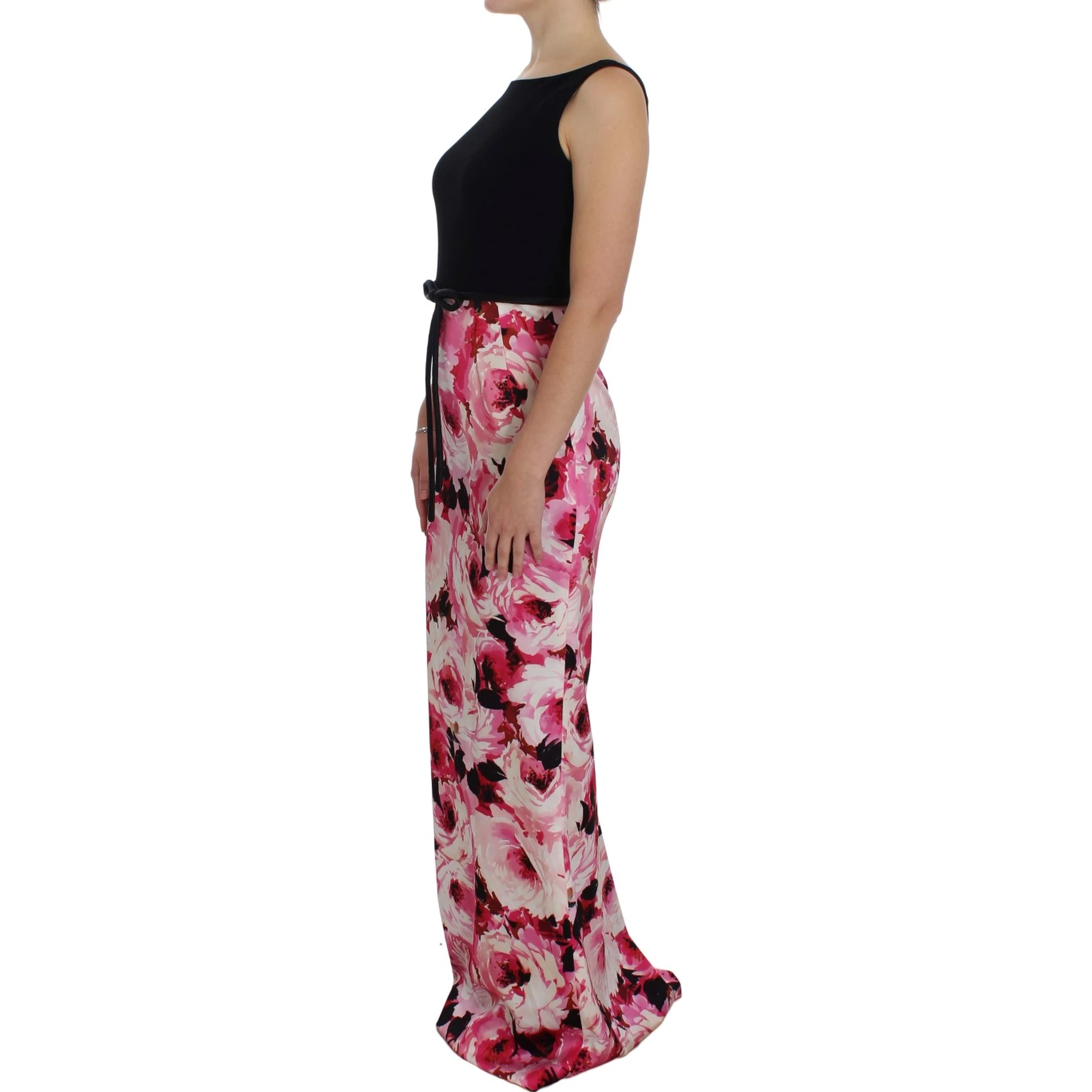 Pink Floral Print Long Maxi Sheath Dress