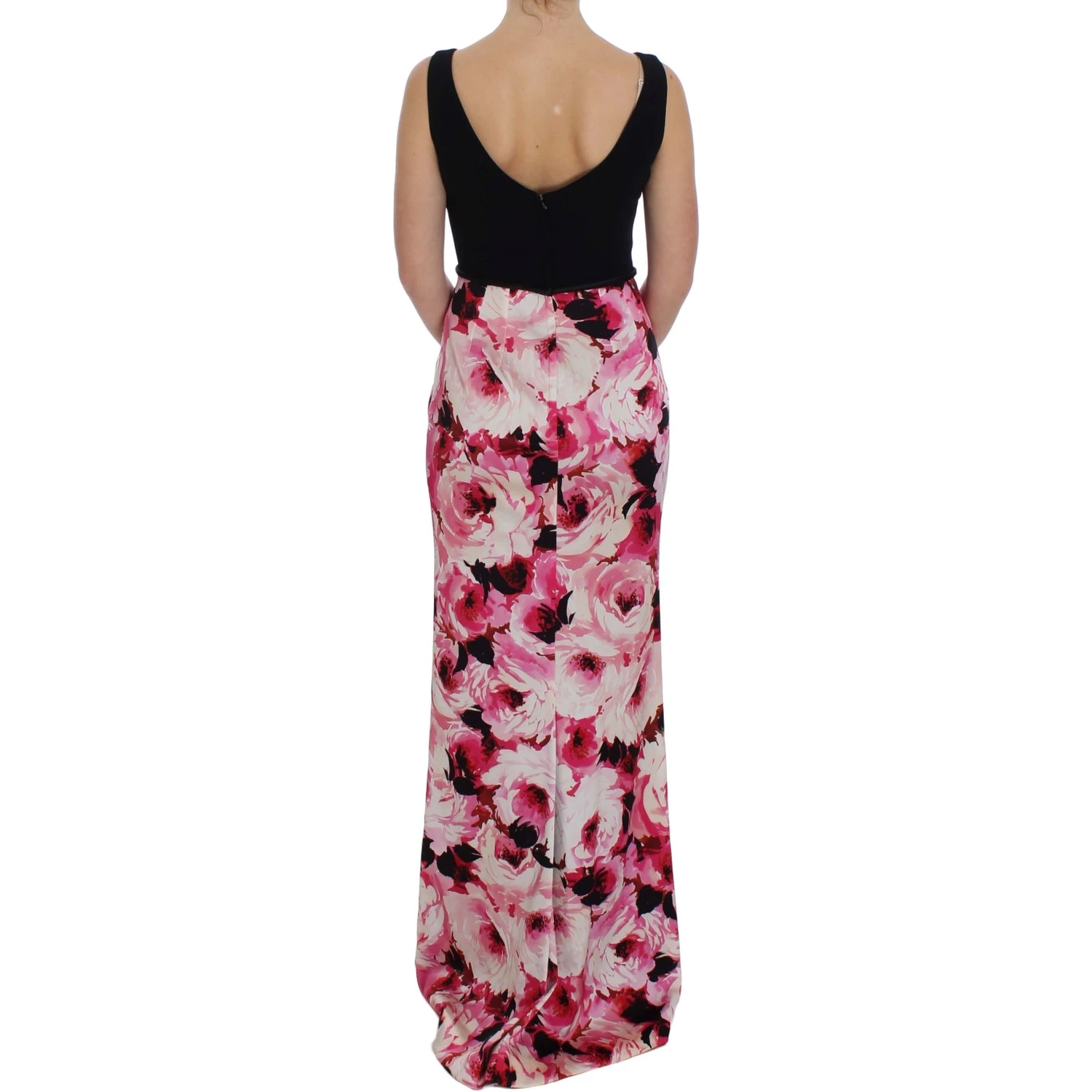 Pink Floral Print Long Maxi Sheath Dress