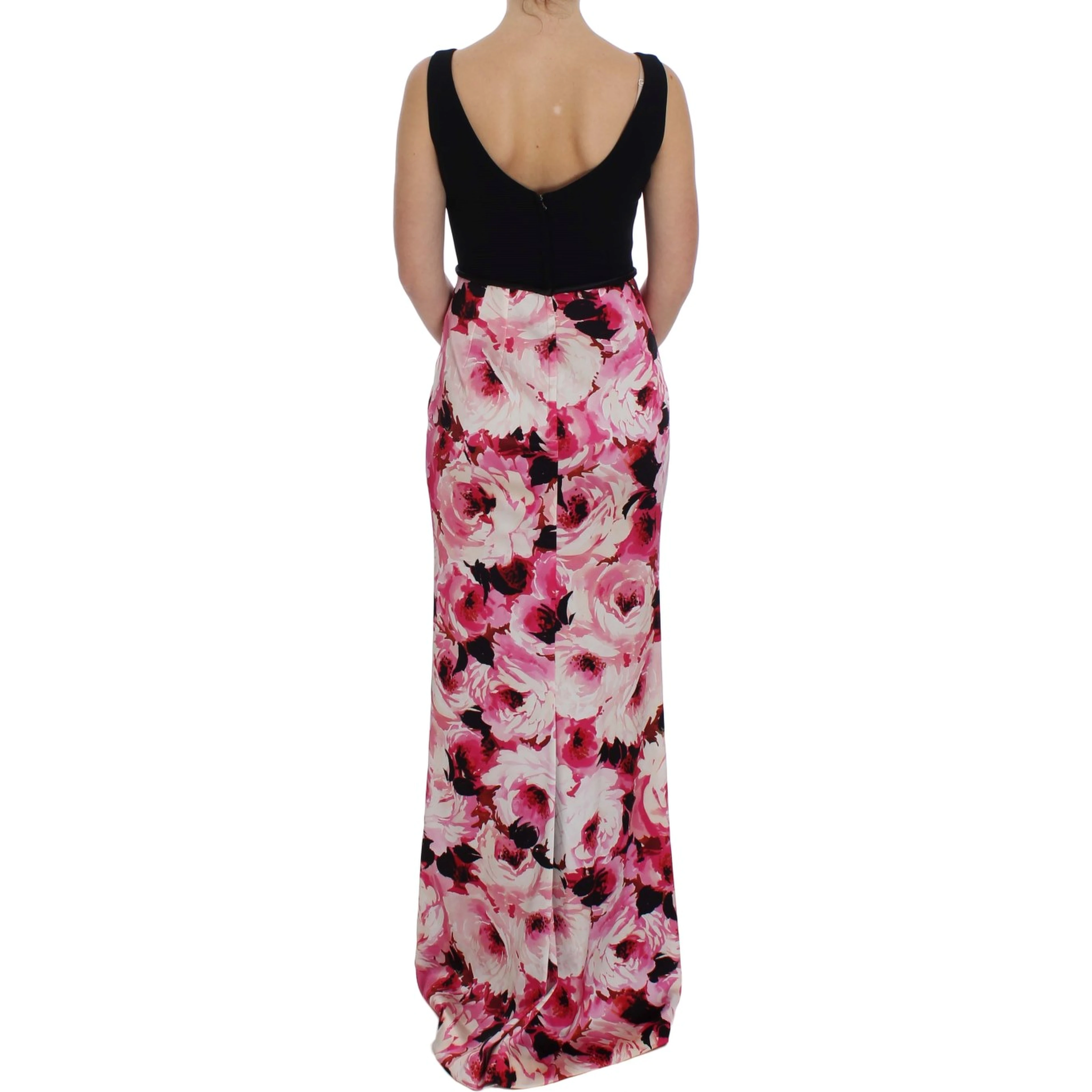 Pink Floral Print Long Maxi Sheath Dress