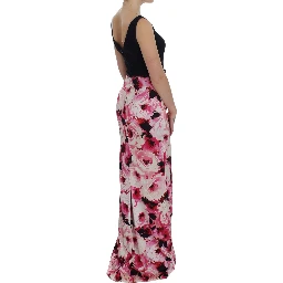 Pink Floral Print Long Maxi Sheath Dress