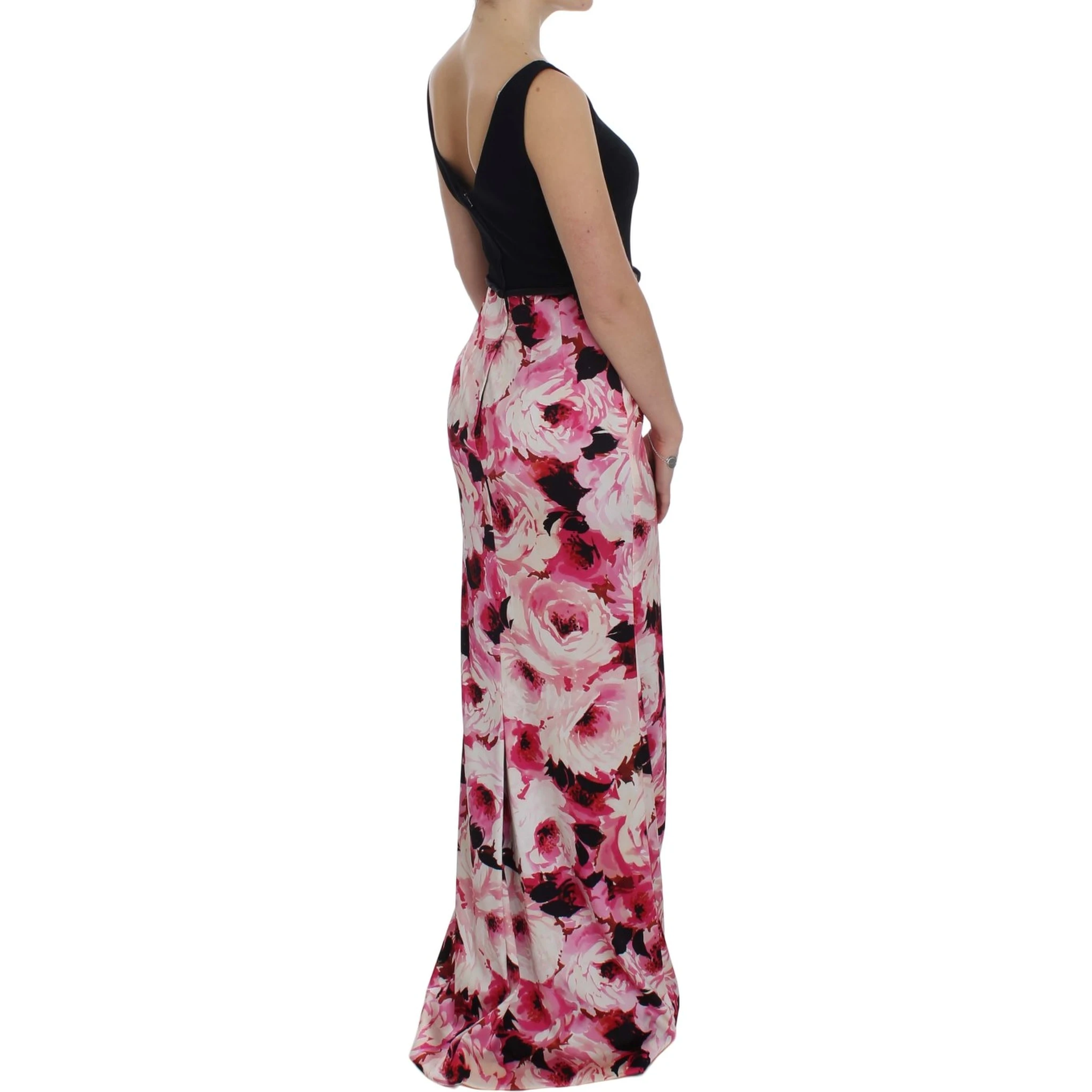 Pink Floral Print Long Maxi Sheath Dress