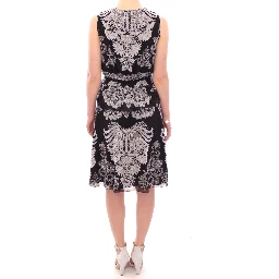Black Silk Floral Pattern Shift Coctail Dress