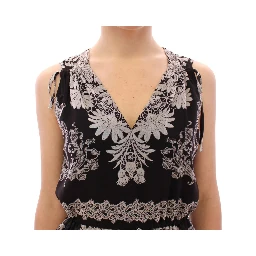 Black Silk Floral Pattern Shift Coctail Dress