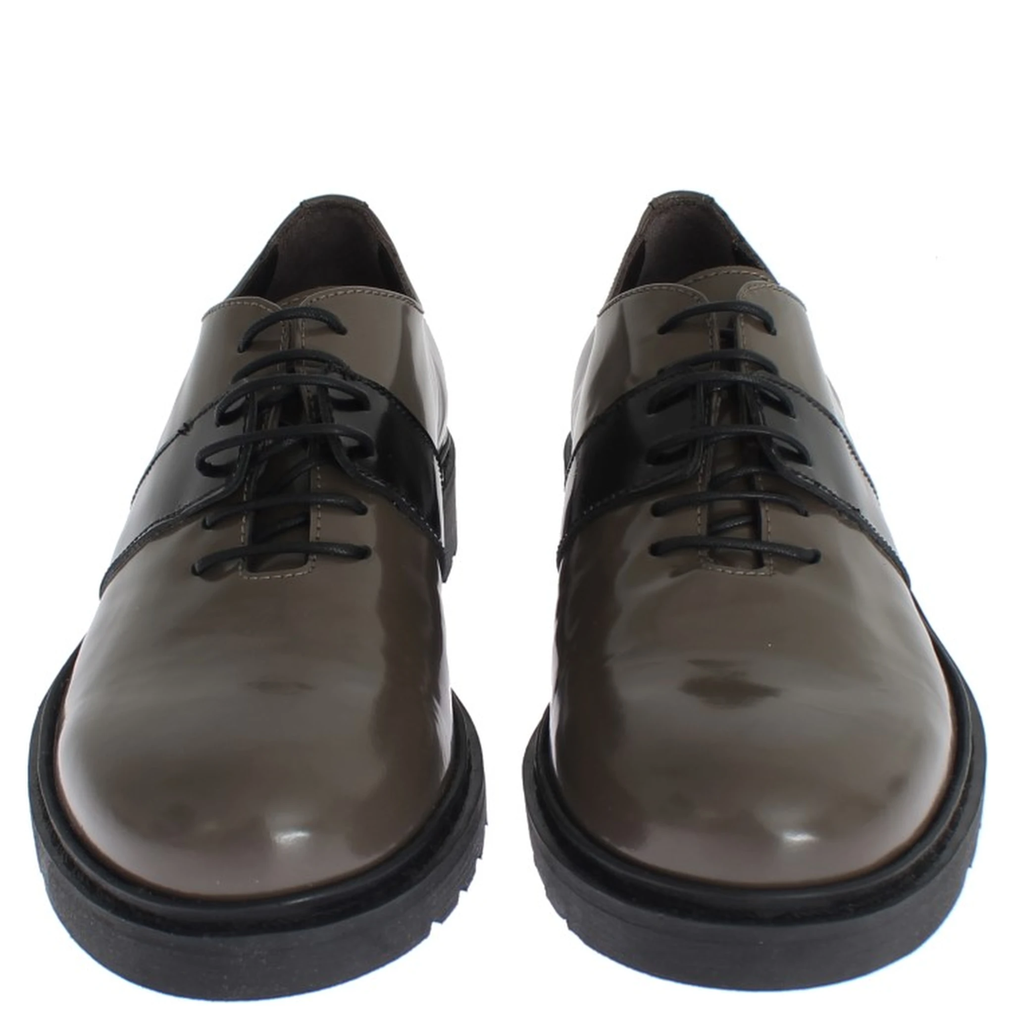 Gray Brown Leather Laceups Shoes