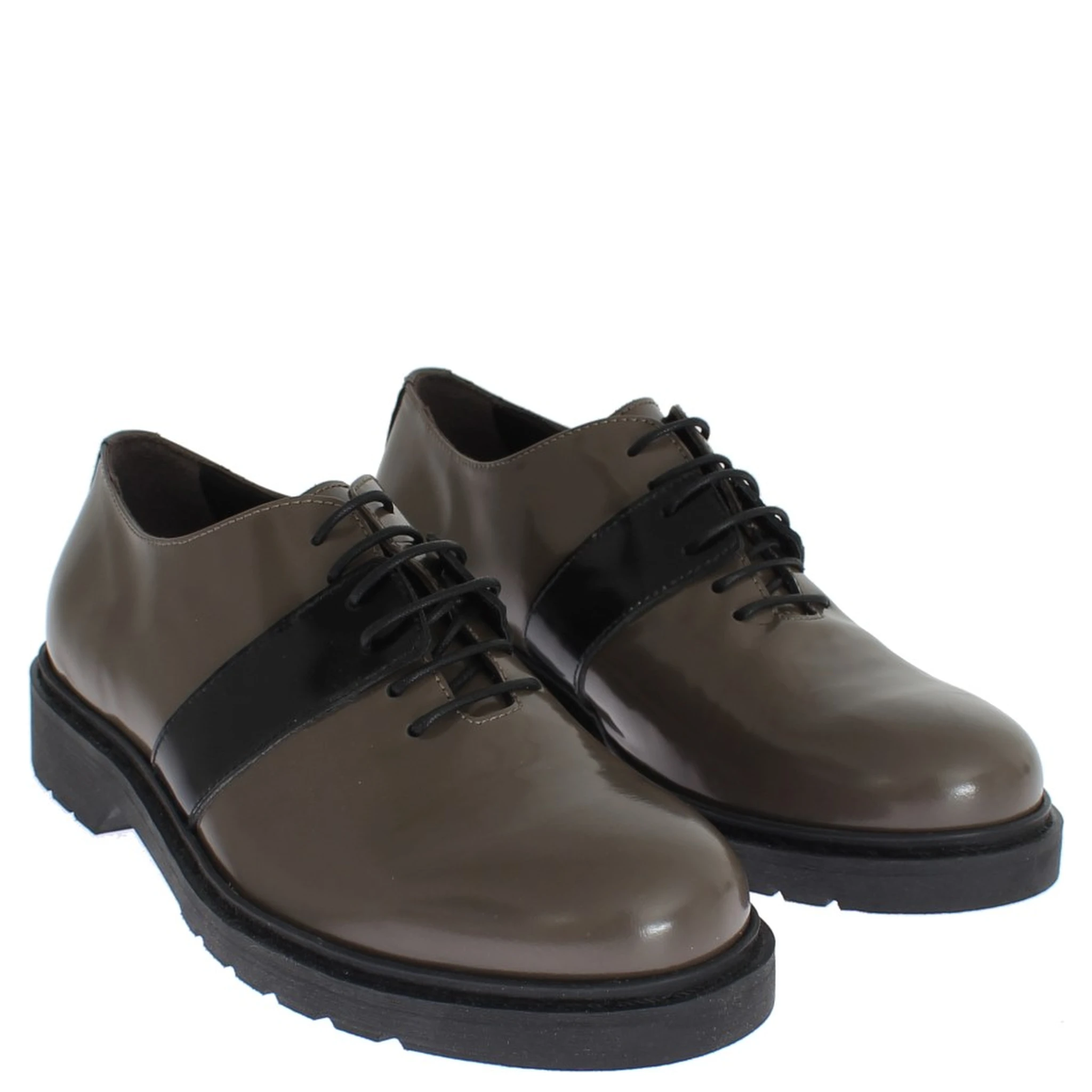 Gray Brown Leather Laceups Shoes