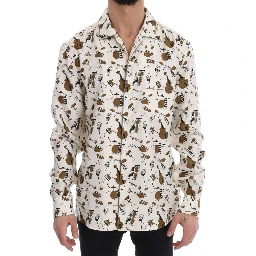 White Silk JAZZ Motive Print Shirt
