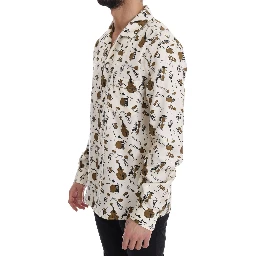 White Silk JAZZ Motive Print Shirt