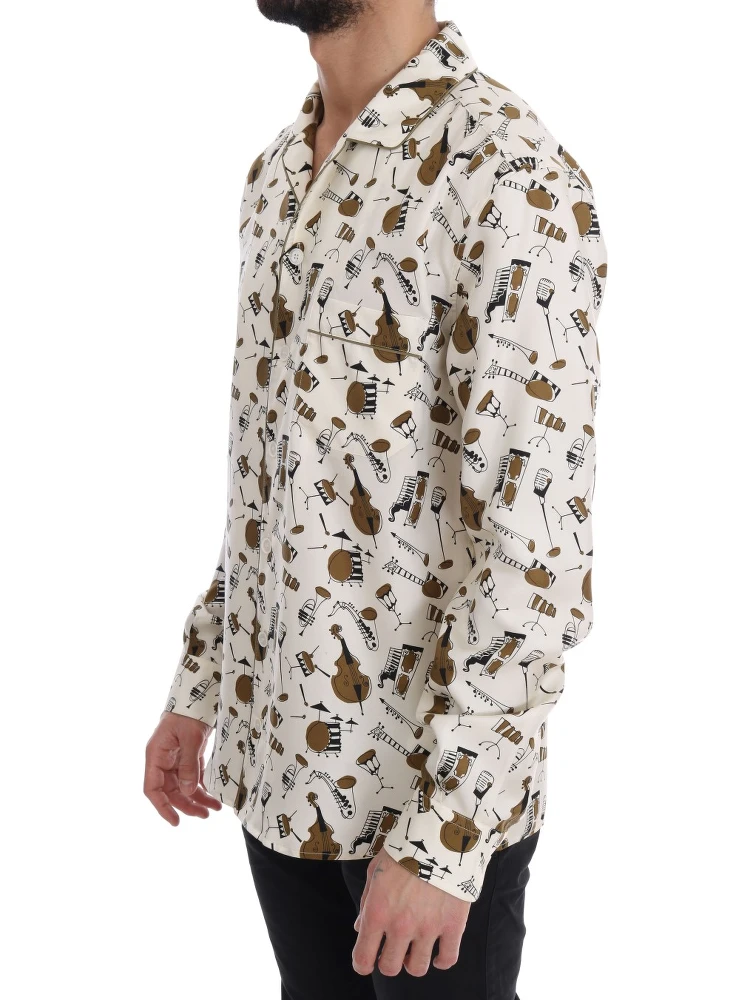 White Silk JAZZ Motive Print Shirt alternative