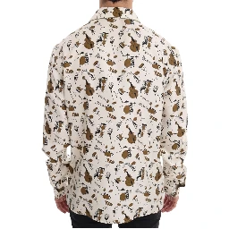 White Silk JAZZ Motive Print Shirt