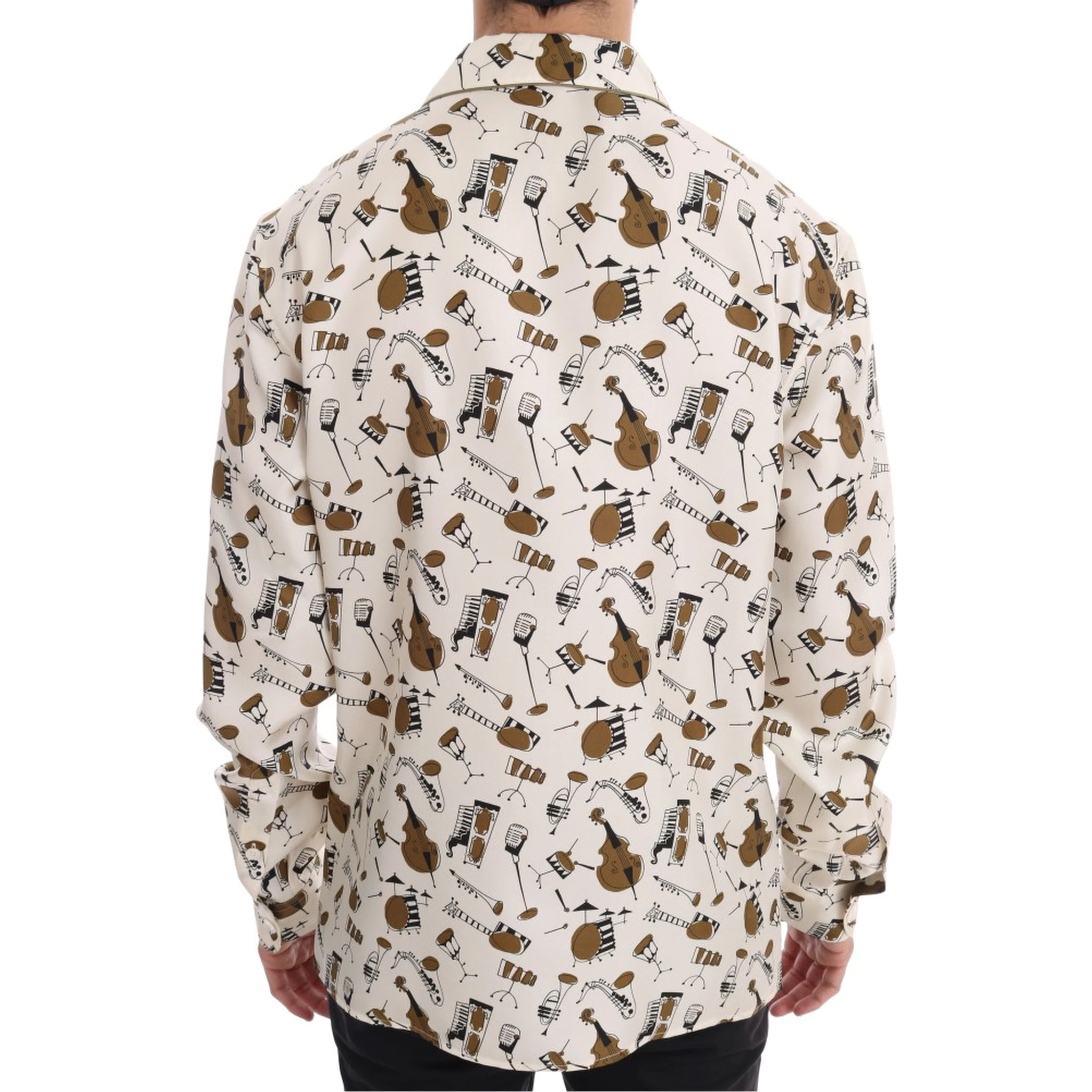 White Silk JAZZ Motive Print Shirt
