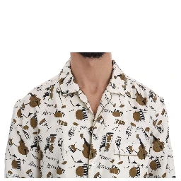 White Silk JAZZ Motive Print Shirt