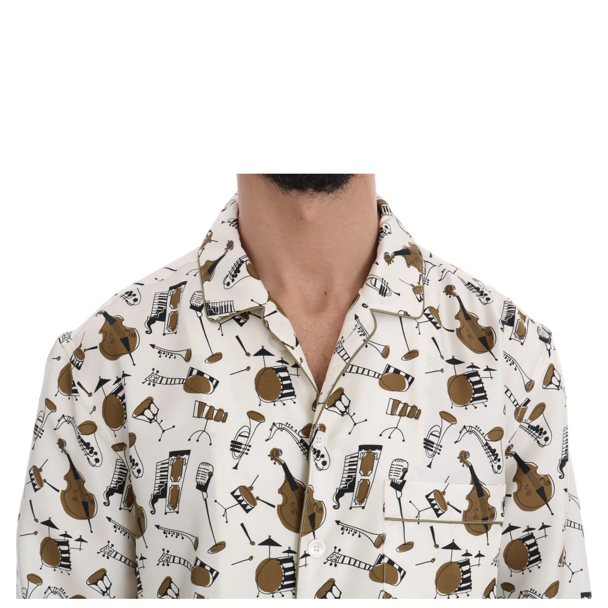 White Silk JAZZ Motive Print Shirt