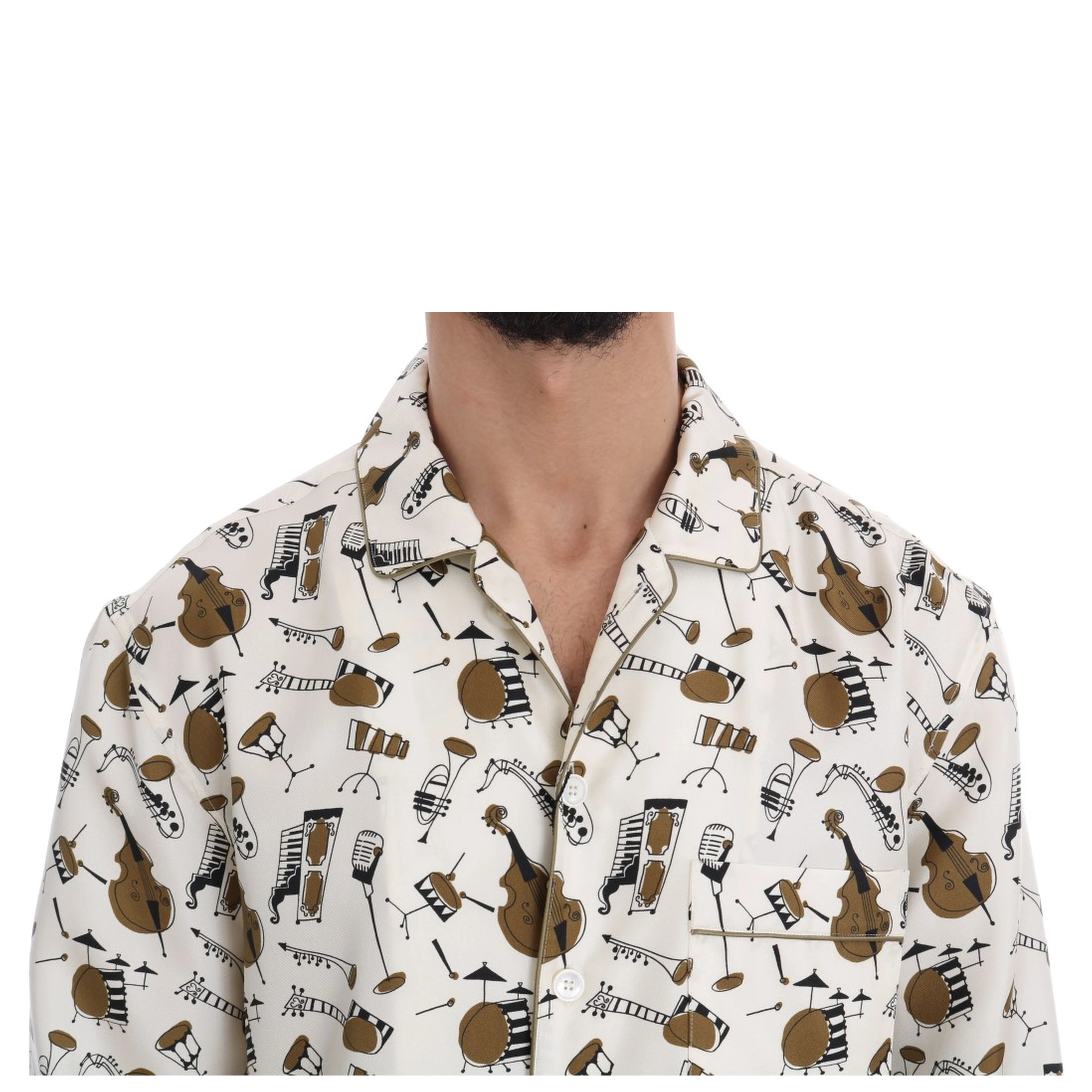 White Silk JAZZ Motive Print Shirt