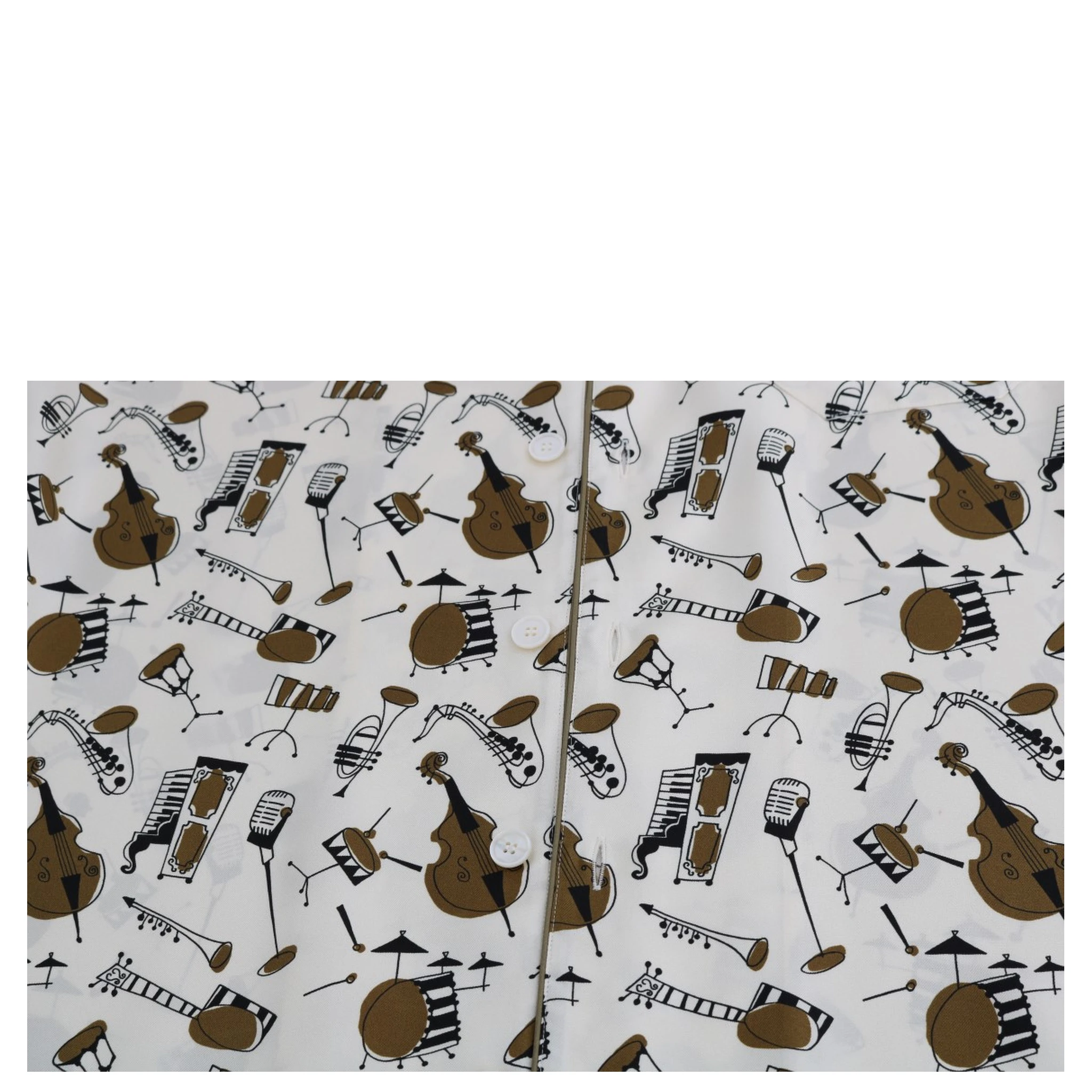 White Silk JAZZ Motive Print Shirt