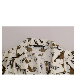 White Silk JAZZ Motive Print Shirt