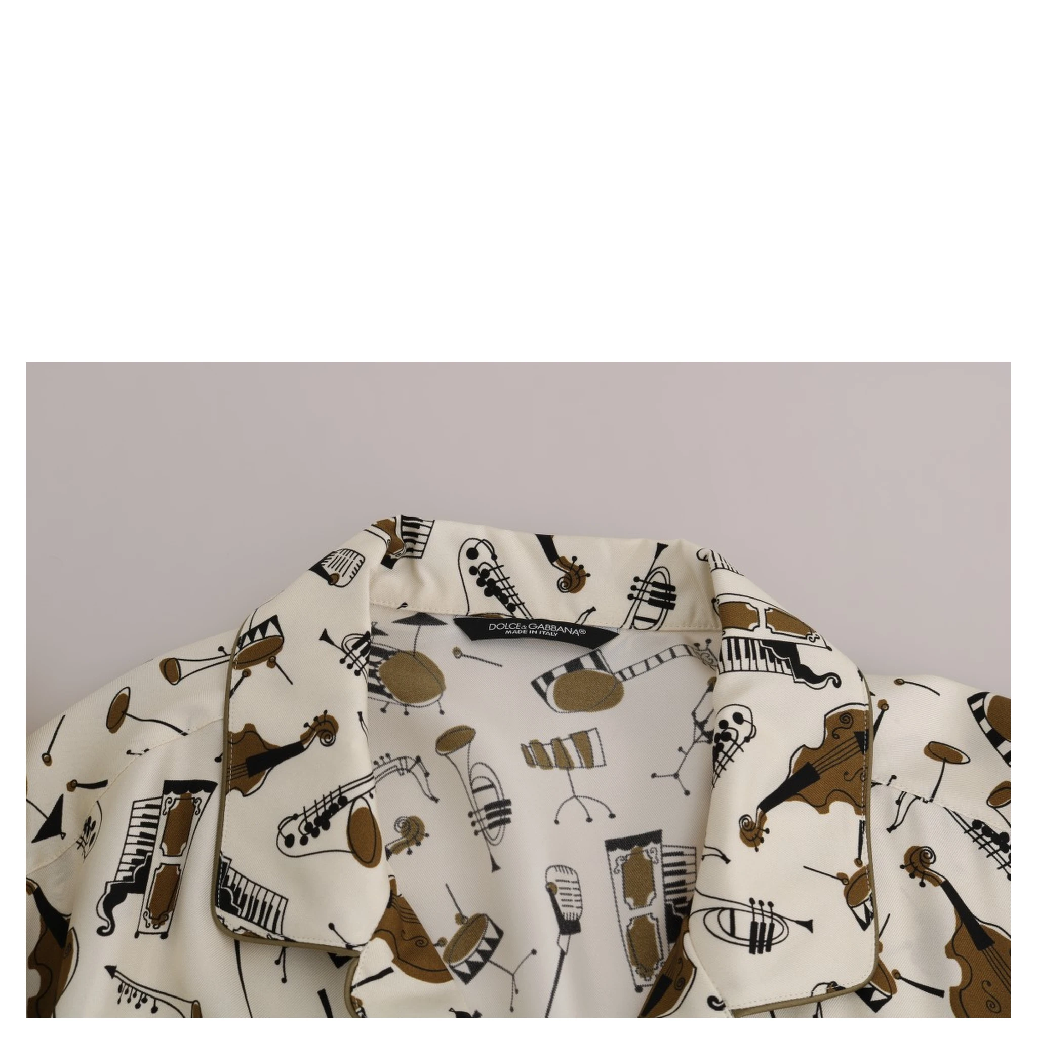 White Silk JAZZ Motive Print Shirt