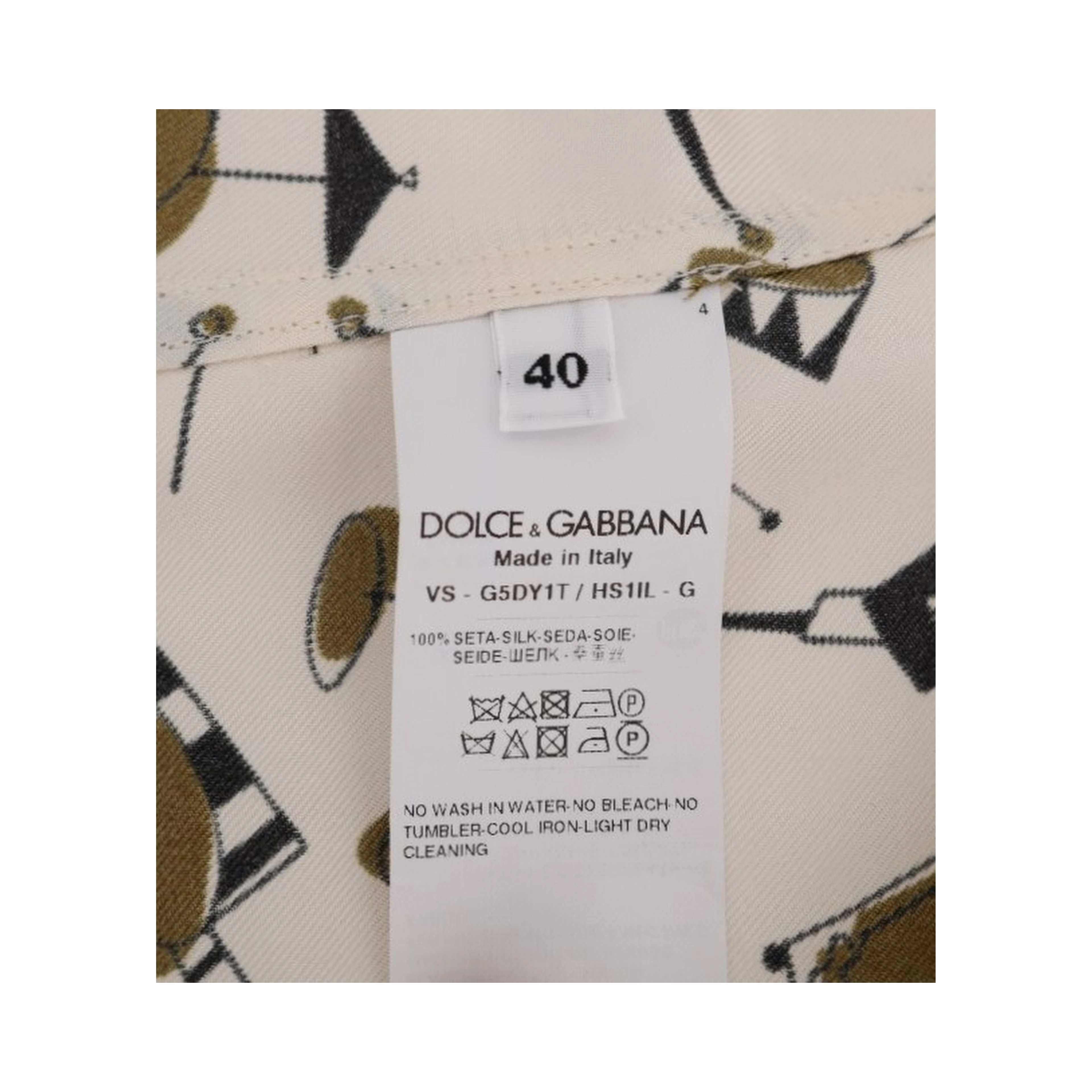 White Silk JAZZ Motive Print Shirt