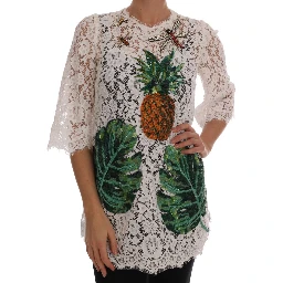 White Crystal Embellished Lace Blouse