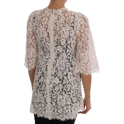 White Crystal Embellished Lace Blouse