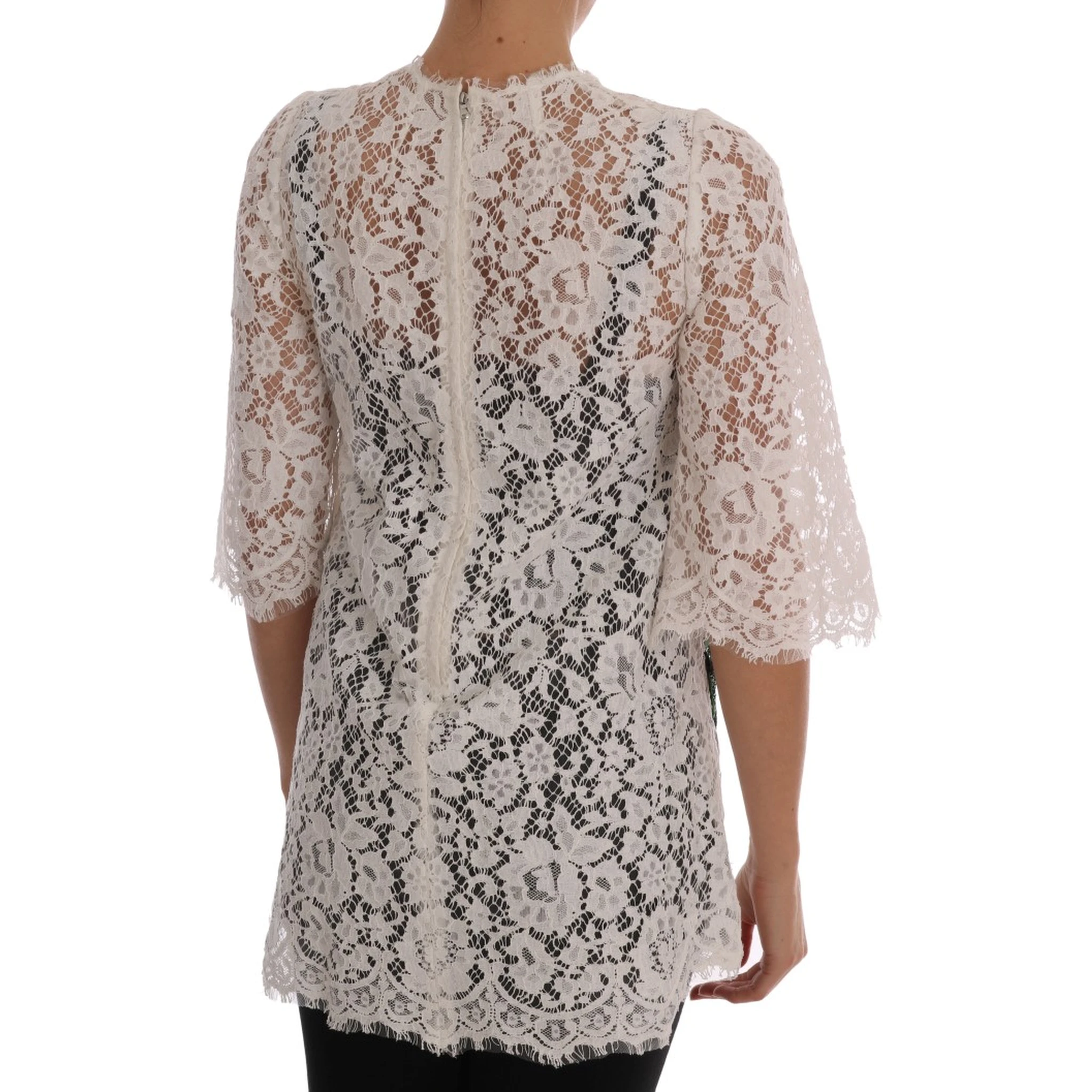White Crystal Embellished Lace Blouse
