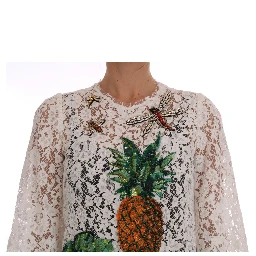 White Crystal Embellished Lace Blouse