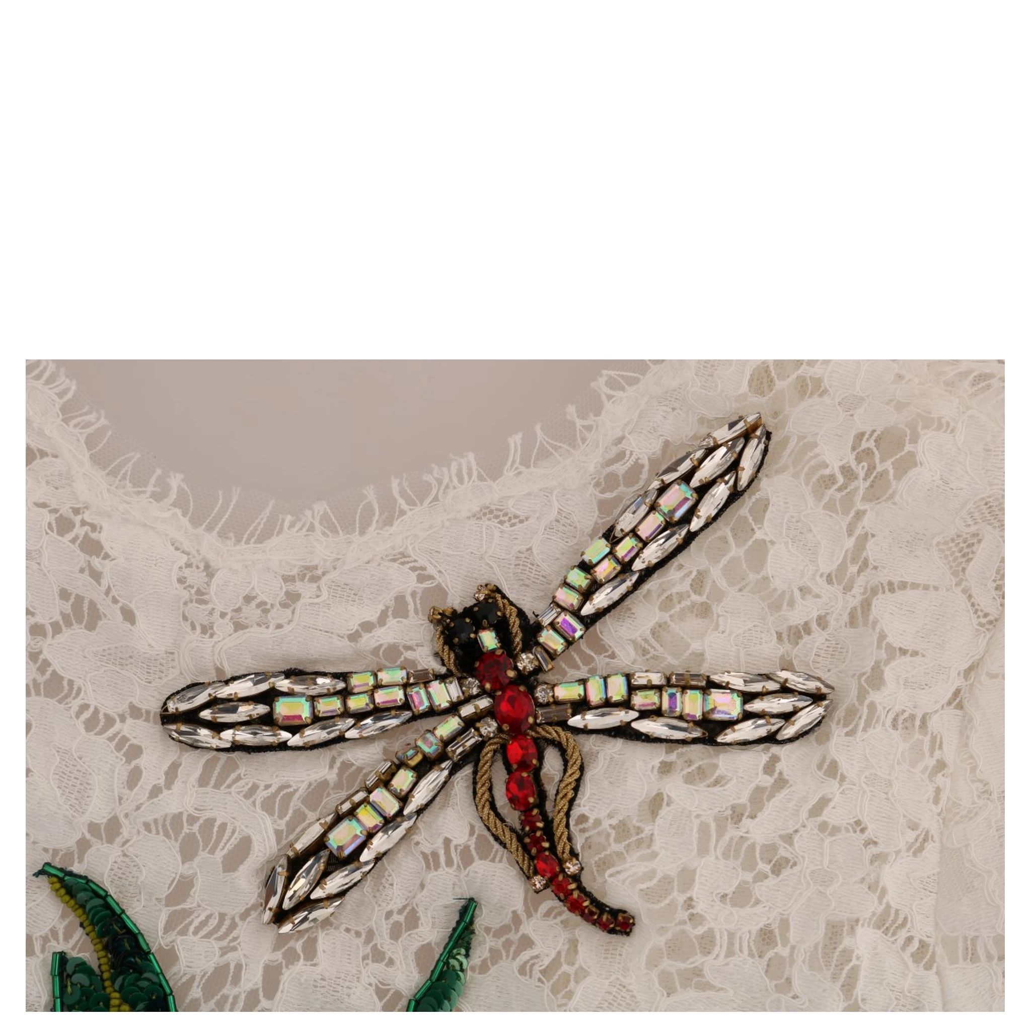 White Crystal Embellished Lace Blouse