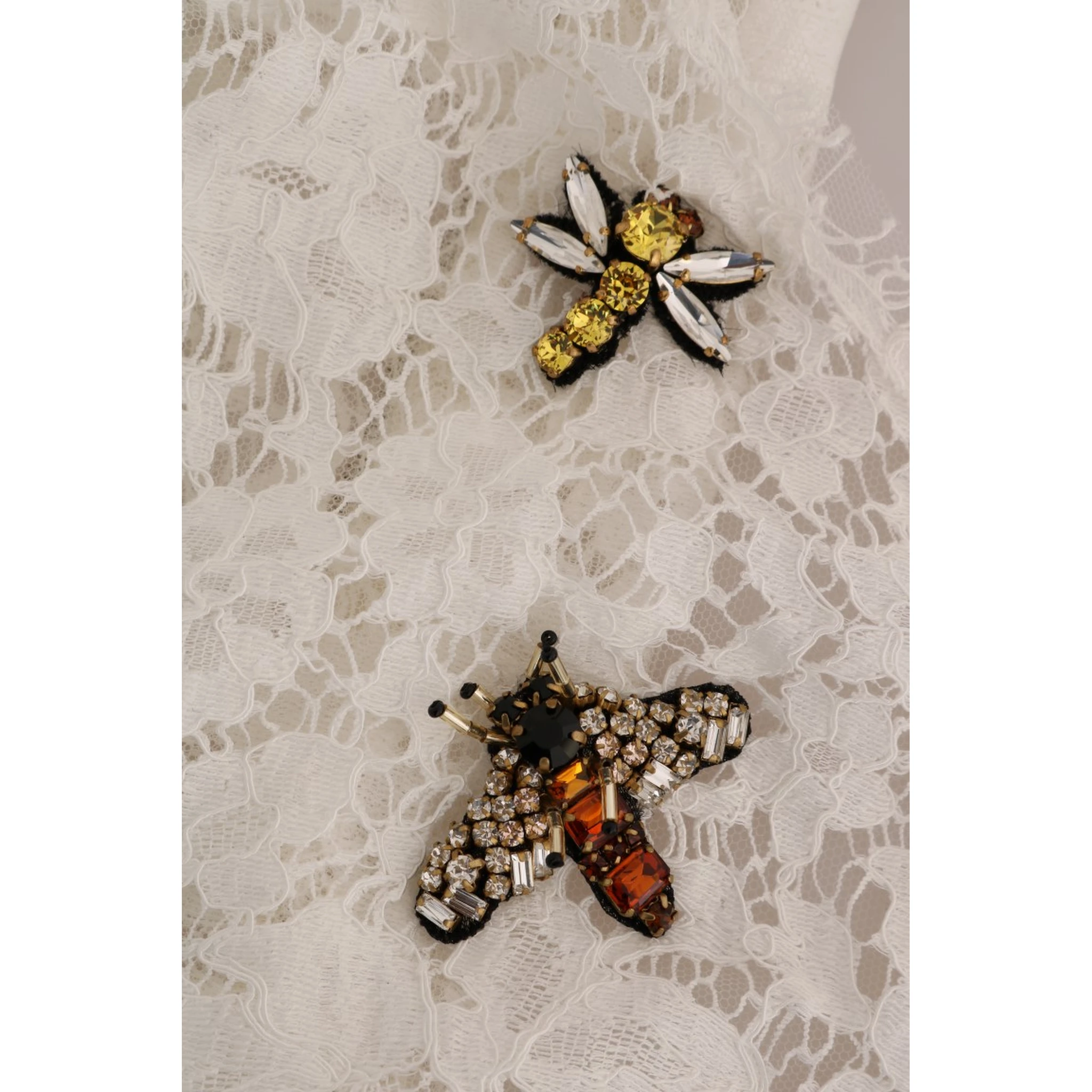 White Crystal Embellished Lace Blouse