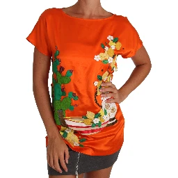 Silk Orange Lemon Crystal T-shirt Top