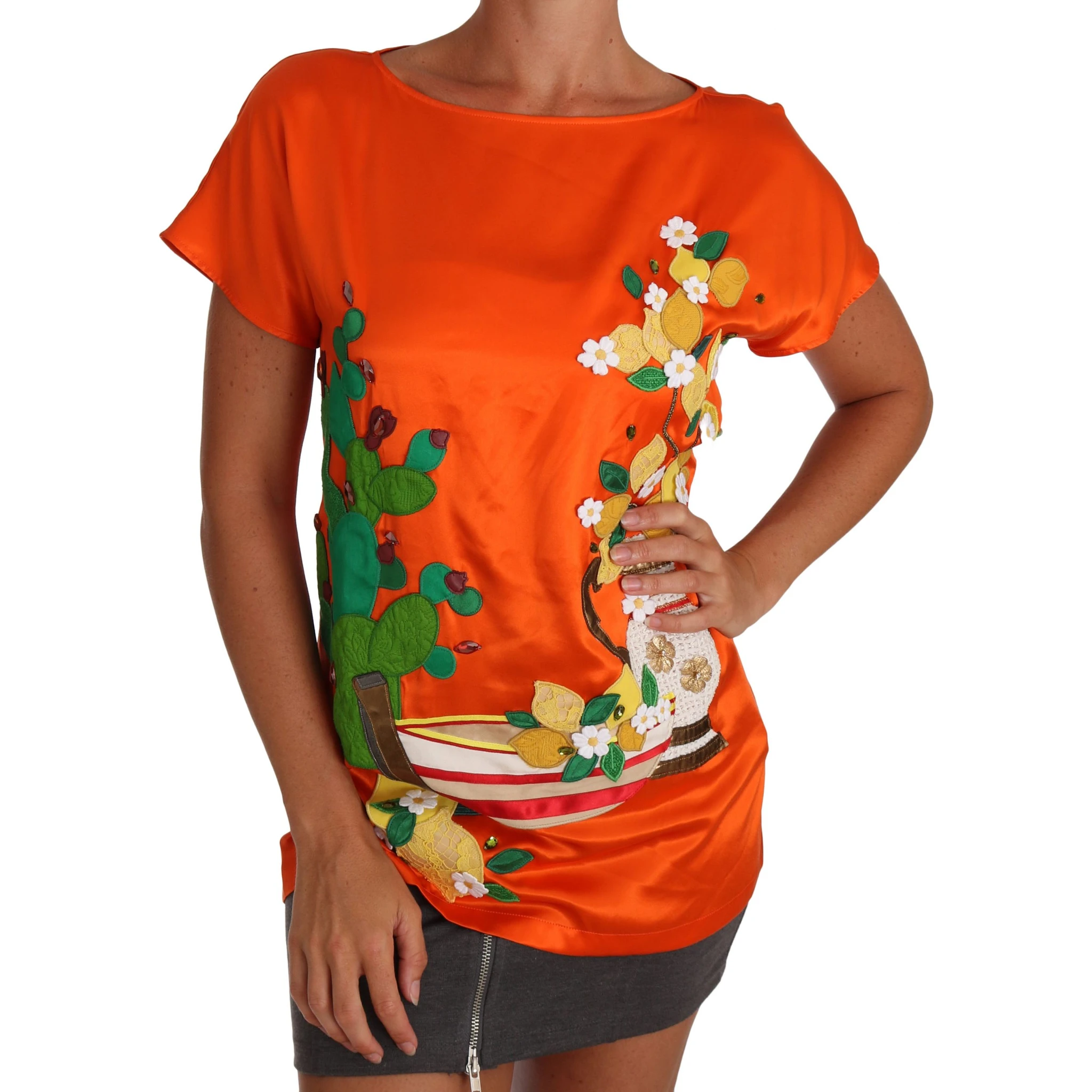 Silk Orange Lemon Crystal T-shirt Top
