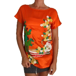 Silk Orange Lemon Crystal T-shirt Top